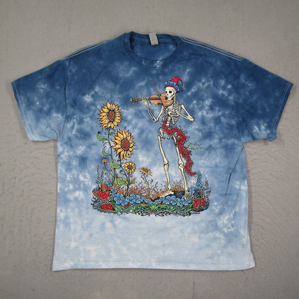 Gildan Mens XL Blue Tie Dye Skeleton Violin Sunflower Graphic T-Shirt M Dubois